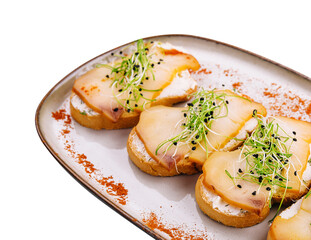 Delicious smoked halibut slices on toast bread