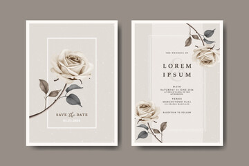 Minimalist invitation card template with rose flower