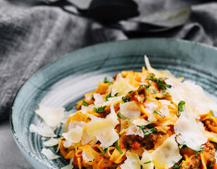 Tagliatelle with ragu bolognese sauce with parmesan