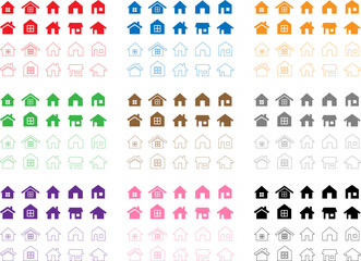 Set of colorful houses icons. Global colors - easy to change.