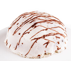 White mousse cake on white plate