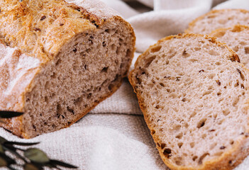 Whole wheat bread with seeds close up