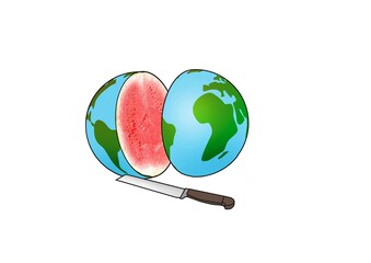 
illustration of earth or globe and knife, color illustration