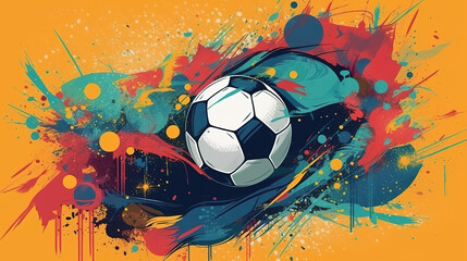 a cool modern design artwork in an orange background of the sport soccer, generative ai technology