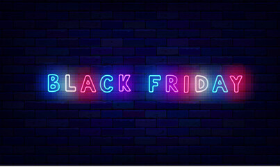 Obraz premium Black friday neon inscription. Multicolored handwritten text. Special offer sale. Vector stock illustration