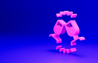 Pink Wine tasting, degustation icon isolated on blue background. Sommelier. Smells of wine. Minimalism concept. 3D render illustration