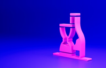 Pink Bottle of wine icon isolated on blue background. Wine aging. Minimalism concept. 3D render illustration