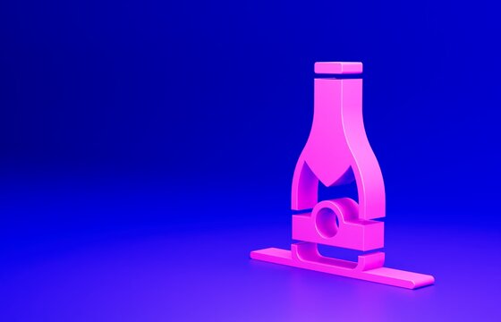 Pink Champagne bottle icon isolated on blue background. Minimalism concept. 3D render illustration
