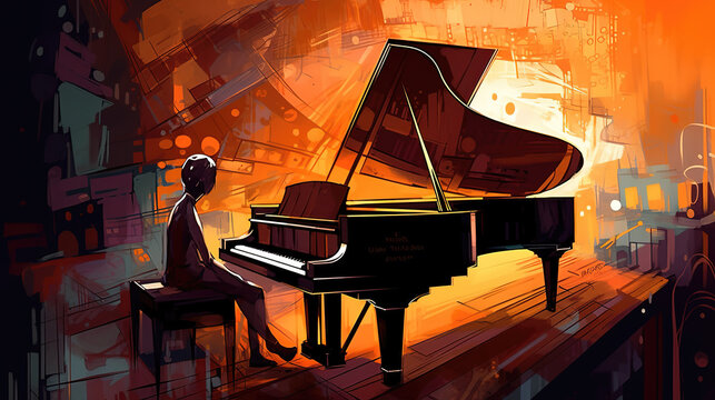 abstract modern piano music poster artwork, generative ai technology