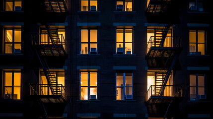 night city windows light ,blurred lamp light , buildings and houses urban life style ,generated ai