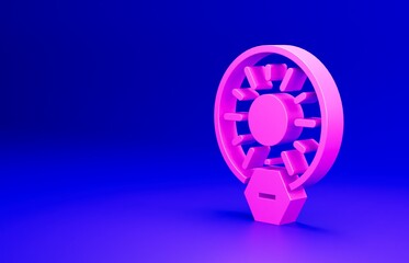 Pink No direct sunlight icon isolated on blue background. Minimalism concept. 3D render illustration