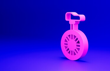 Pink Unicycle or one wheel bicycle icon isolated on blue background. Monowheel bicycle. Minimalism concept. 3D render illustration © Kostiantyn