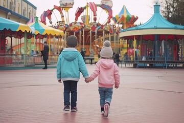 boy and girl walking to amusement park