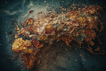 Fototapeta premium A haunting and thought-provoking image of a disintegrating world, reflecting on the fragility and impermanence of human existence. Ai generated.