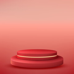 Vector cylindrical round podium, red pedestal. Stage background.