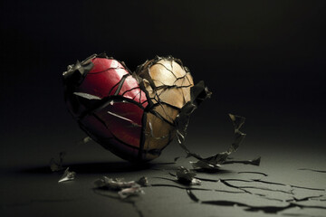A powerful and emotional image of a broken heart, symbolizing pain, loss, and heartbreak. Ai generated. - obrazy, fototapety, plakaty