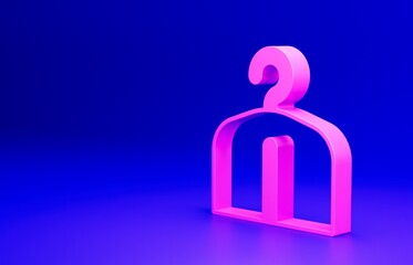 Pink Hanger wardrobe icon isolated on blue background. Cloakroom icon. Clothes service symbol. Laundry hanger sign. Minimalism concept. 3D render illustration
