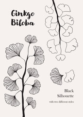 Floral hand drawn background. Botanical line art wallpaper with flowers. Hand drawn ginkgo biloba set, texture for banner, prints, wall art and home decor, wallpaper, decorative hand drawn flower