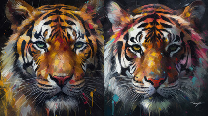 Fototapeta na wymiar tiger on black, a painting of a tiger art, generative ai