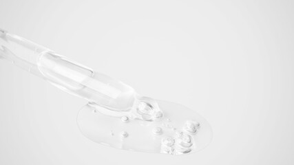 Leaking transparent gel from an eyedropper onto a light background. Bubbles from the gel. Gel texture.