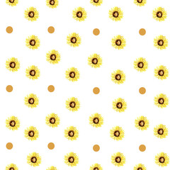 Watercolor hand drawn seamless pattern of yellow sunflowers in cartoon style. Kids style background illustration with of a beautiful summer or spring flowers.Applicable for textiles, wallpapers,decor.