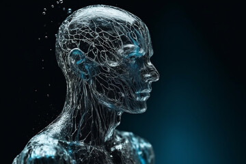 Obraz premium An enchanting and surreal image of a human body made of water, representing fluidity, purity, and life force. Ai generated.
