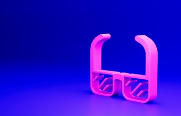 Pink Safety goggle glasses icon isolated on blue background. Minimalism concept. 3D render illustration