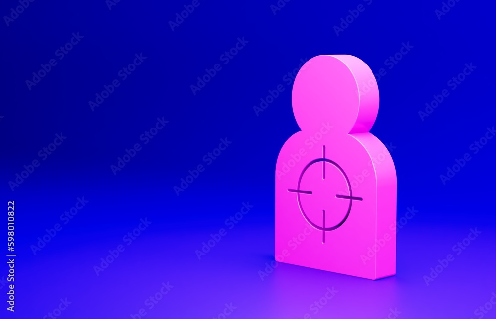 Sticker Pink Human target sport for shooting icon isolated on blue background. Clean target with numbers for shooting range or shooting. Minimalism concept. 3D render illustration