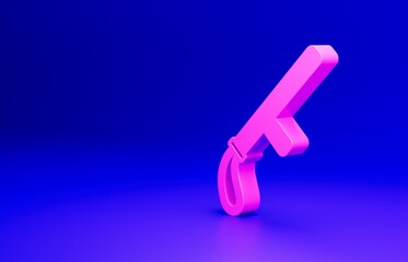 Pink Police rubber baton icon isolated on blue background. Rubber truncheon. Police Bat. Police equipment. Minimalism concept. 3D render illustration