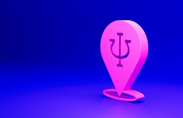 Pink Psychology icon isolated on blue background. Psi symbol. Mental health concept, psychoanalysis analysis and psychotherapy. Minimalism concept. 3D render illustration