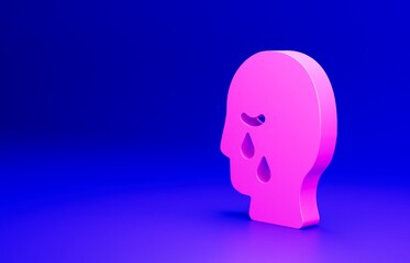 Pink Man graves funeral sorrow icon isolated on blue background. The emotion of grief, sadness, sorrow, death. Minimalism concept. 3D render illustration