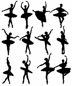 ballerina silhouette ballet dance pose icon, white background