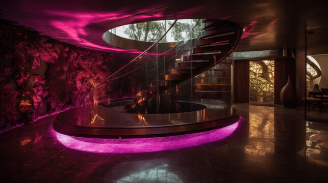 Amethyst and amarist manison, neon room in modern style, generative ai