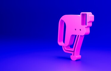 Pink Skateboard helmet icon isolated on blue background. Extreme sport. Sport equipment. Minimalism concept. 3D render illustration