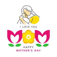 Happy Mother's Day Greeting vector with Mother and child. Also included floral typography