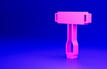 Pink Multi-Function All-In-One portable skate tool T-tool for skateboard, longboard, electric skateboard icon isolated on blue background. Minimalism concept. 3D render illustration