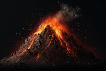 Volcano eruption. AI generated volcanic eruption with lava going down