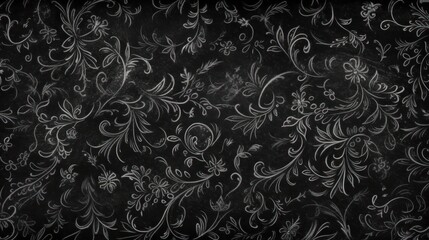 Floral ornate chalk art pattern on blackboard background. Generative AI. - obrazy, fototapety, plakaty