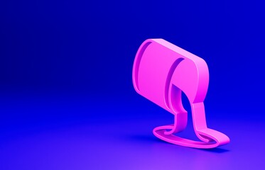 Pink Paint bucket icon isolated on blue background. Minimalism concept. 3D render illustration