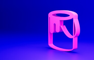 Pink Paint bucket icon isolated on blue background. Minimalism concept. 3D render illustration