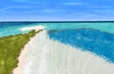 digital painting beach top view tropical landscape