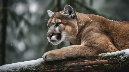 Cougar on branch looking down, generative ai