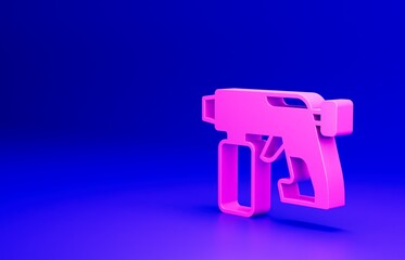 Pink Paint spray gun icon isolated on blue background. Minimalism concept. 3D render illustration