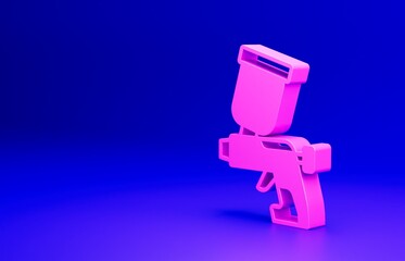 Pink Paint spray gun icon isolated on blue background. Minimalism concept. 3D render illustration