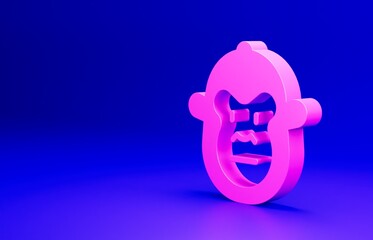 Pink Monkey icon isolated on blue background. Animal symbol. Minimalism concept. 3D render illustration