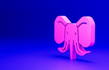 Pink Elephant icon isolated on blue background. Minimalism concept. 3D render illustration