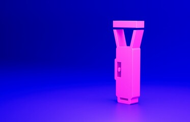Pink Flashlight icon isolated on blue background. Minimalism concept. 3D render illustration