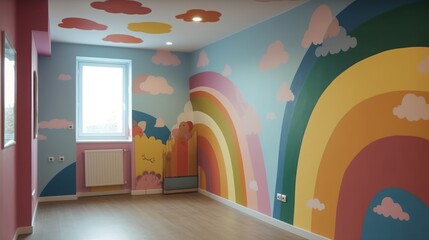 Kindergarten Mural: A Whimsical and Cheerful Space for Learning, generative ai