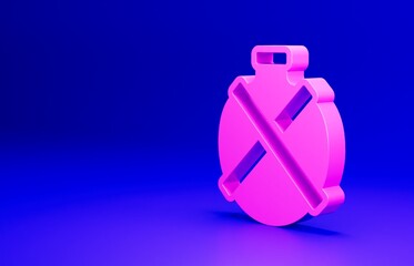 Pink Canteen water bottle icon isolated on blue background. Tourist flask icon. Jar of water use in the campaign. Minimalism concept. 3D render illustration