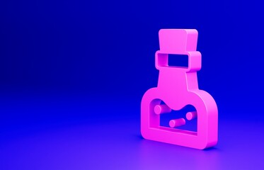 Pink Bottle with potion icon isolated on blue background. Flask with magic potion. Happy Halloween party. Minimalism concept. 3D render illustration